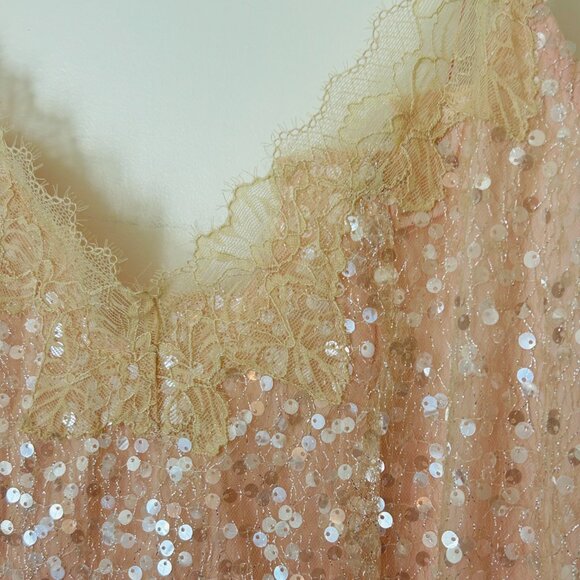 🌸💛Anthropologie En Elly V-Neck Lace Sequin Slip Midi Maxi Dress LARGE NWT $168 - Picture 6 of 11